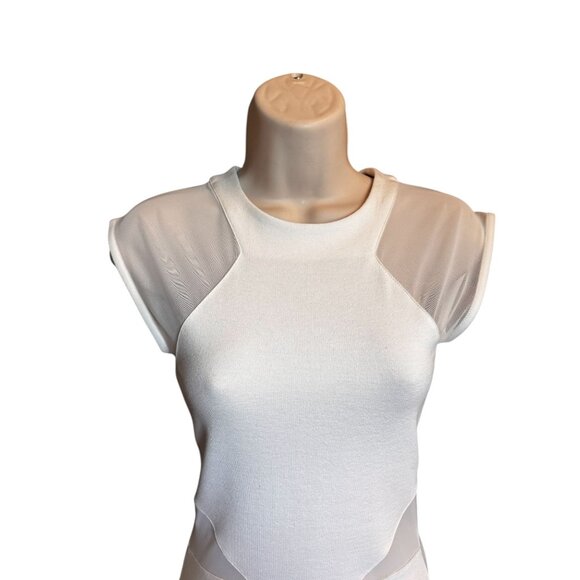 French Connection White Bodycon Sheath Dress Sz 2 Mesh Cutout Party Cocktail - Picture 11 of 11